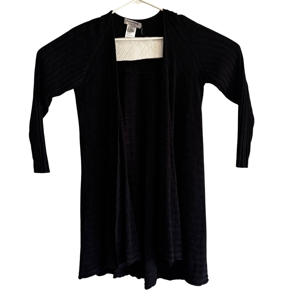 Tommy Bahama Island Soft Black Open Front Cardigan Ribbed Knit Cozy Sweater S/M
